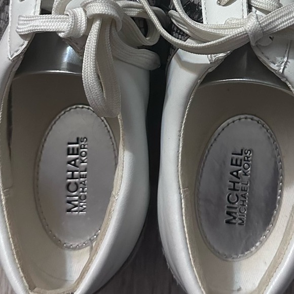 Michael Kors White Leather Sneakers with Snake Print Accent - Picture 8 of 11